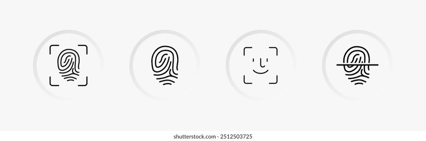 Ícones do conjunto de biometria. Estilo linear. Ícones de vetor.