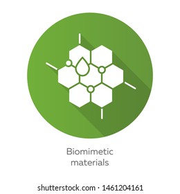 Biomimetic materials green flat design long shadow glyph icon. Copying natural formation. Biological materials structure. Honeycomb, water drop. Bioengineering. Vector silhouette illustration