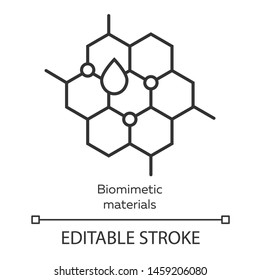 Biomimetic materials linear icon. Copying natural formation by human. Honeycomb, water drop. Bioengineering. Thin line illustration. Contour symbol. Vector isolated outline drawing. Editable stroke
