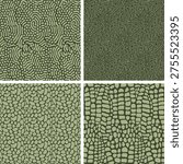 Biomorphic Organic Seamless Pattern Set: Sage Green Turing Structures and Reptile Skin Textures for Sustainable Packaging and Bio-Tech Branding