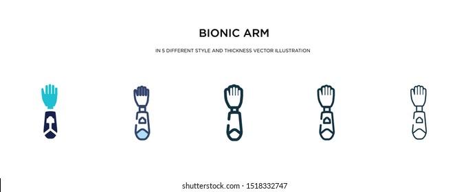 bionic arm icon in different style and thickness vector illustration. Two colored and black bionic arm vector icons in filled, outline, line, stroke style can be used for web, mobile, UI
