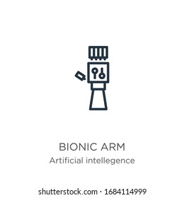 Bionic arm icon. Thin linear bionic arm outline icon isolated on white background from artificial intellegence and future technology collection. Line vector sign, symbol for web and mobile