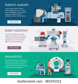 Bionic banners  set of robotic surgery tools and  innovational medical diagnostic equipment flat vector illustration