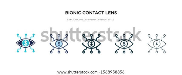 bionic contact lens icon in different style vector\
illustration. two colored and black bionic contact lens vector\
icons designed in filled, outline, line and stroke style can be\
used for web,