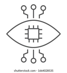 Bionic contact lens thin line icon, technology and eye, bionic eye sign, vector graphics, a linear pattern on a white background, eps 10