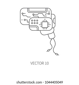 Bionic cyber brain prosthesis line icon. Bionic prosthesis organ. Biotechnology futuristic medicine. Future technology. Medical artificial mechanical robot implant sign and symbol. Transplantation.