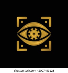 Bionic Eye gold plated metalic icon or logo vector
