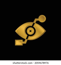 Bionic Eye gold plated metalic icon or logo vector