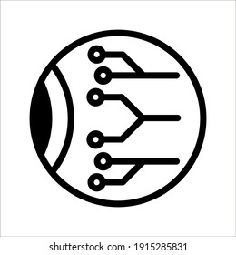 Icono de ojo biónico sobre fondo blanco de inteligencia artificial y futura colección de tecnología. colores modificables eps 10