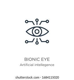 Bionic eye icon. Thin linear bionic eye outline icon isolated on white background from artificial intellegence and future technology collection. Line vector sign, symbol for web and mobile