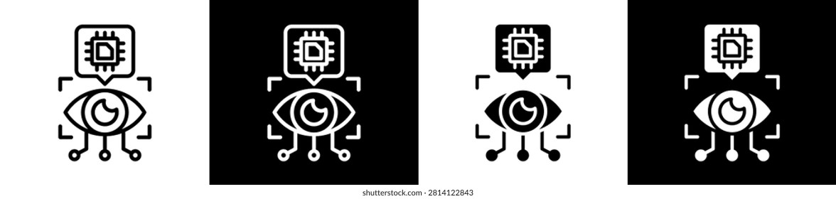 Bionic Eye Icon In White And Black Filled Style Collection Set Vector Illustration