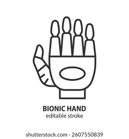 Bionic hand line icon. Artificial hand symbol. Vector illustration. Editable stroke.