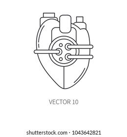 Bionic Heart Prosthesis Line Icon. Bionic Prosthesis. Biotechnology Futuristic Medicine. Future Technology. Medical Artificial Mechanical Robot Implant Sign And Symbol. Transplantation. Amputee.