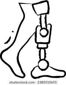 Bionic leg hand drawn vector illustration