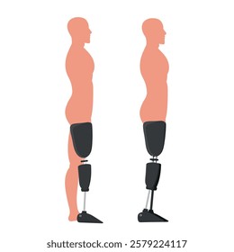 Bionic leg prosthesis concept or amputated limb. Disabled person. Fulfilling life without the lost limbs of the body