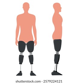 Bionic leg prosthesis concept or amputated limb. Disabled person. Fulfilling life without the lost limbs of the body