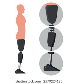 Bionic leg prosthesis concept or amputated limb. Disabled person. Fulfilling life without the lost limbs of the body