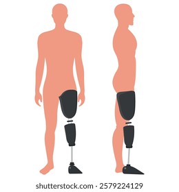 Bionic leg prosthesis concept or amputated limb. Disabled person. Fulfilling life without the lost limbs of the body