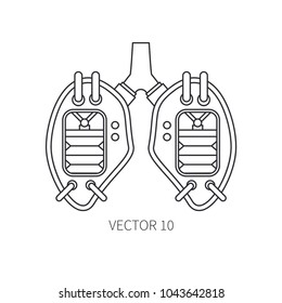 Bionic lungs prosthesis line icon. Bionic prosthesis. Biotechnology futuristic medicine. Future technology. Medical artificial mechanical robot implant sign and symbol. Transplantation. Cyborg.