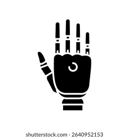 Bionic prosthesis black glyph icon for digital and print projects.  Minimal clean icons for apps and websites. Modern simple icons for UI UX and branding