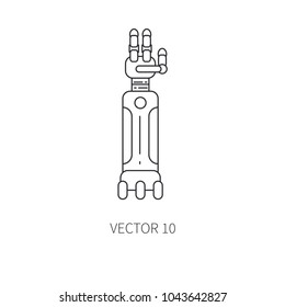 Bionic robot arm prosthesis line icon. Bionic prosthesis limb. Biotechnology futuristic medicine. Future technology. Medical artificial mechanical cyborg implant sign and symbol. Transplantation.