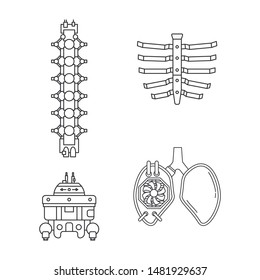 Bionic Robot, Spine, Pelvic Bone, Rib Cage And Lungs Prosthesis Line Icon Set. Bionic Prosthesis Limb. Futuristic Medicine Replacement Surgery. Medical Artificial Mechanical Implant. Transplantation.