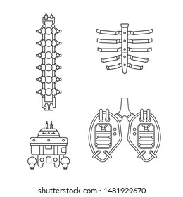 Bionic Robot, Spine, Pelvic Bone, Rib Cage And Lungs Prosthesis Line Icon Set. Bionic Prosthesis Limb. Futuristic Medicine Replacement Surgery. Medical Artificial Mechanical Implant. Transplantation.