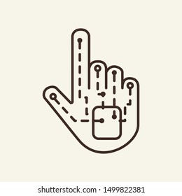 Bionical hand line icon. Connection, chip, microscheme. Innovation concept. Can be used for topics like technology, computer, prototype