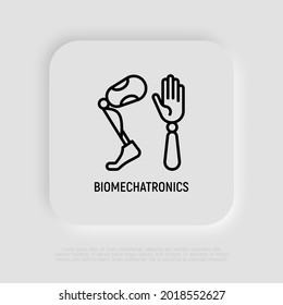 Bionics, biomechatronics thin line icon, prothesis of hand and leg for disabled people. Modern vector illustration.