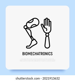 Bionics, biomechatronics thin line icon, prothesis of hand and leg for disabled people. Modern vector illustration.