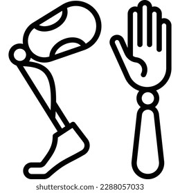 Bionics, biomechatronics thin line icon, prothesis of hand and leg for disabled people. Modern vector illustration.