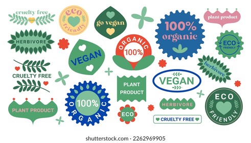 Bioorganic labels. Ecology protect, fresh, organic, vegan, green energy, recycle concept vector illustration. Ecological lifestyle. Ecological stickers. Self made. Vector illustration.