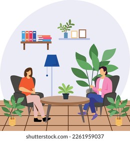 Biophilic learning space concept, psychiatrist office vector color icon design, Green Office Worker symbol, Eco Friendly Workspace sign, aesthetic interior design elements stock illustration