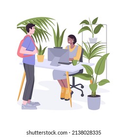 Biophilic office isolated cartoon vector illustrations. Group of diverse people working in natural surroundings smart office, modern workplace, many plants, vertical garden vector cartoon.