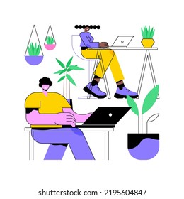 Biophilic office isolated cartoon vector illustrations. Group of diverse people working in natural surroundings smart office, modern workplace, many plants, vertical garden vector cartoon.