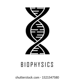 Biophysics glyph icon. Genetics. DNA helix molecule structure. Genome scientific studies. Biotechnological, genetical engineering. Silhouette symbol. Negative space. Vector isolated illustration
