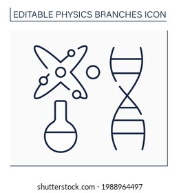 Biophysics line icon. Nature research through physical and physico-chemical phenomena. Origin, formation of vital activity. Physical branches concept. Isolated vector illustration. Editable stroke