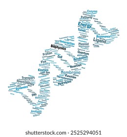 Biophysics Word Cloud. Composition of Words Related to Molecular Biology, Energy Dynamics, and Cellular Processes. Isolated Background.
