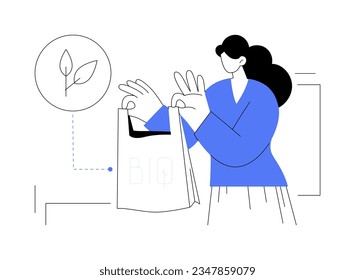 Bioplastics abstract concept vector illustration. Person holds plant-based plastics bag, ecology environment, sustainable manufacturing, biodegradable box, production sector abstract metaphor.