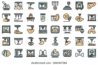 Bioprinting icons set. Outline set of bioprinting vector icons thin line color flat isolated on white