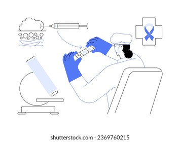 Ilustración vectorial de concepto abstracto de biopsia. Trabajador de laboratorio tomando una pequeña muestra de tejido corporal, investigación y examen médico, muestra de biopsia, metáfora abstracta del proceso de detección de patologías.