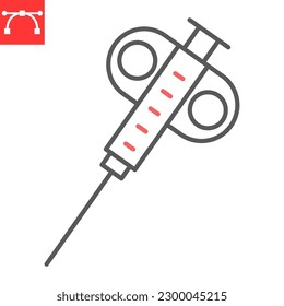 Biopsy device line icon, oncology and diagnostics, biopsy needle vector icon, vector graphics, editable stroke outline sign, eps 10.