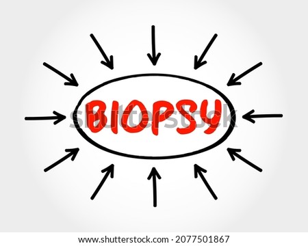 Biopsy - extraction of sample cells for examination to determine the presence or extent of a disease, text concept with arrows