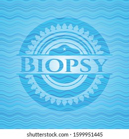 Biopsy light blue water wave style badge. Vector Illustration. Detailed.