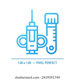 Biopsy needle pixel perfect gradient linear vector icon. Medical procedure. Tissue sample. Minimally invasive. Thin line color symbol. Modern style pictogram. Vector isolated outline drawing