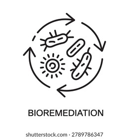 Bioremediation icon with bacteria and circular arrows linear style