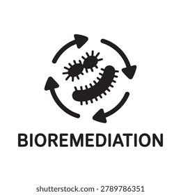 Bioremediation icon with bacteria and worm black silhouette on white