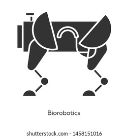 Biorobotics glyph icons set. Dog-like robot. Creating robots imitating living organisms. Robotic innovation technology. Bioengineering. Silhouette symbols. Vector isolated illustration