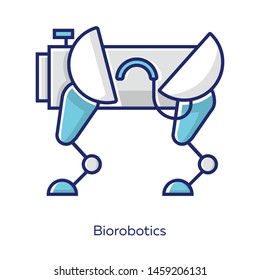 Biorobotics gray color icon. Dog-like robot. Creating robots imitating living organisms. Robotic innovation technology. Copying body movements. Bioengineering. Isolated vector illustration