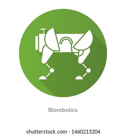 Biorobotics green flat design long shadow glyph icon. Dog-like robot. Creating robots. Robotic innovation technology. Copying body movements. Bioengineering. Vector silhouette illustration